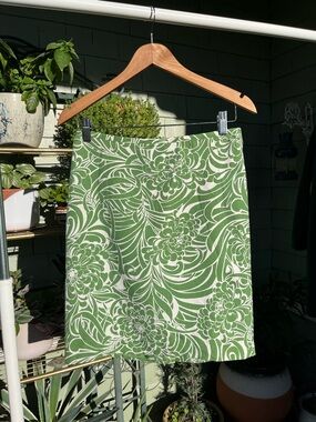 Ann Taylor Loft Silk/Cotton Blend Green and White Print Skirt